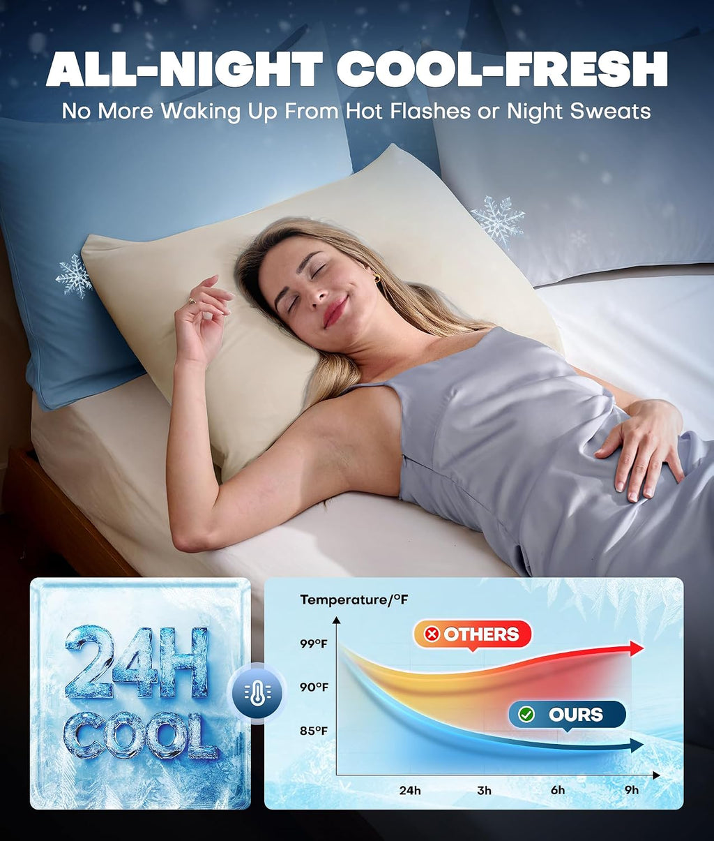 Rifens Ultra-Chill Cooling Pillowcase Set of 2 for Hot Sleepers, Softer Than Silk Pillow Cases for Protecting Hair & Skin, Breathable Bed P…