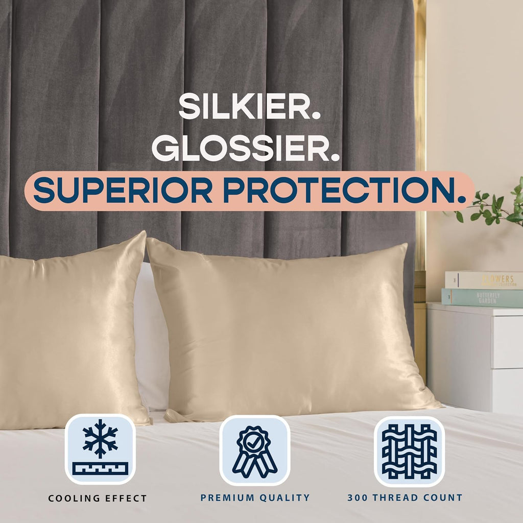 Blissford Satin Pillowcase with Zipper, for Hair and fabric comfort, Feels Soft and Cool Like a Silk Pillowcase, Satin Pillow Cases 2…