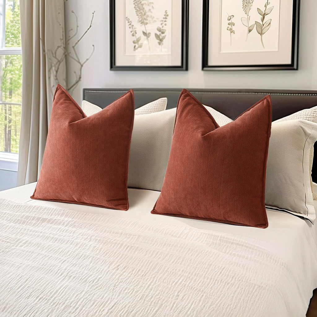 MIULEE Pack of 2 Rust Decorative Pillow Covers 18x18 Inch Soft Chenille Luxurious Couch Throw Pillows Farmhouse Cushion Covers with…