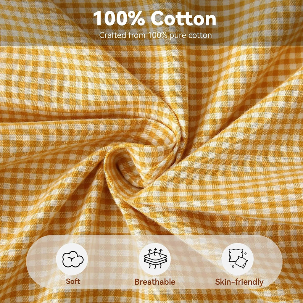 Jilboo 2 Pack 18 x18 inches Yellow/White Checkered Throw Pillow Covers 100% Washed Cotton Vintage Ruffle Trim Decorative Gingham Pillowcase…