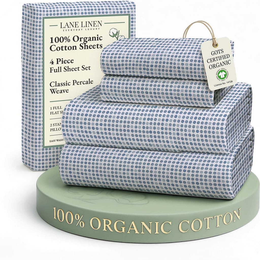 LaneLinen LANE LINEN 100% Organic Cotton Full Sheets Set Soft & Comfy Percale Long Staple Soft Bedding Breathable Fully Elasticized Merceri…
