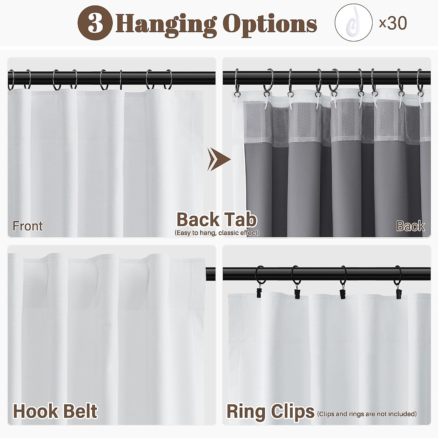 Guken White 100% Blackout Linen Curtains for Bedroom 95 Inches Long 2 Panels Set Back Tab Hook Belt Black Out Farmhouse Room Darkening Nois…