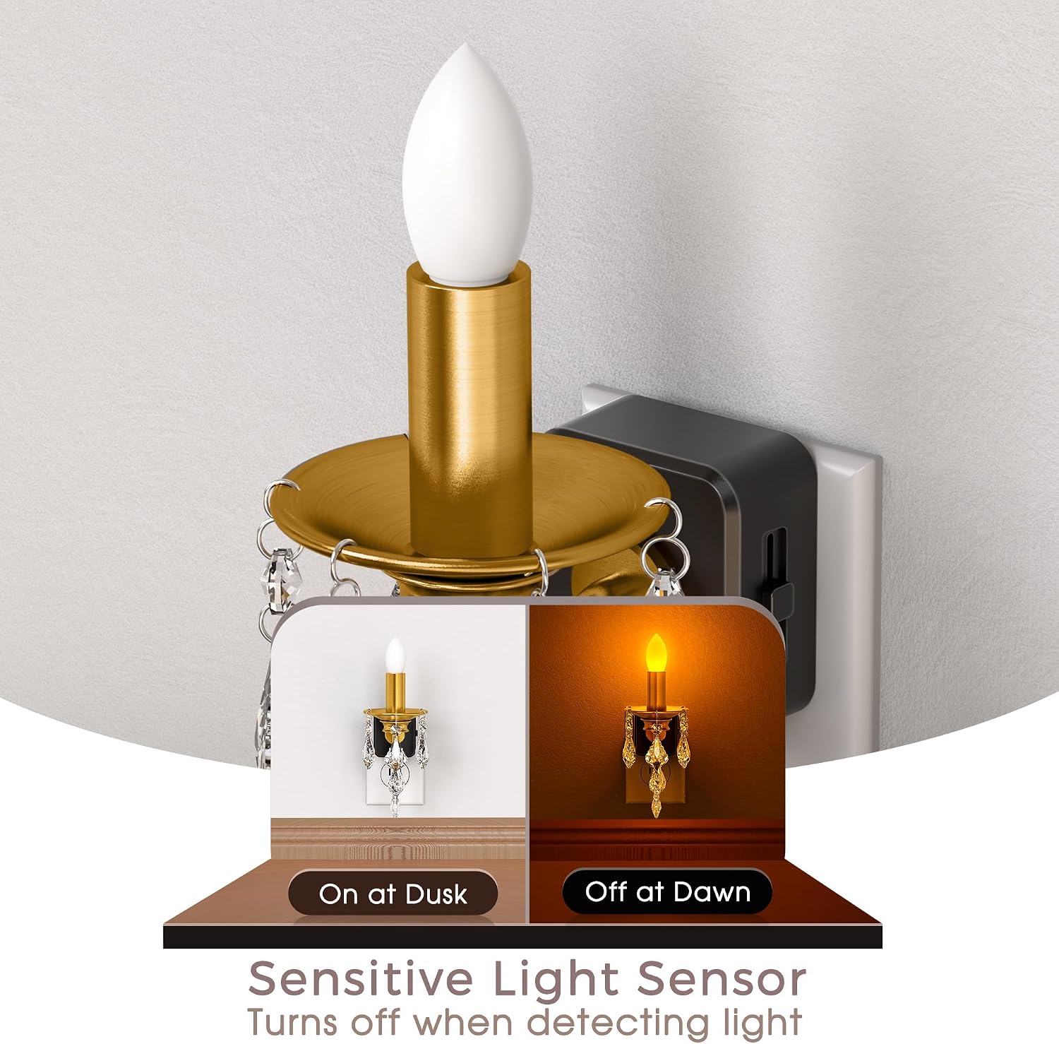 Briignite Candle Night Lights Plug into Wall, LED Amber Night Light with Dusk to Dawn Sensor, 0-100LM Dimmable, Decorative Gold…