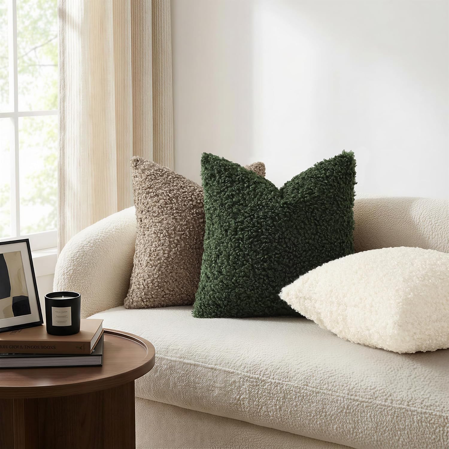 decorUhome Pack of 2 Throw Pillow Covers 22x22 Inch, Faux Fur Decorative Sherpa Pillow Covers Fuzzy Accent Soft Sheepskin Fleece Pillow Cas…