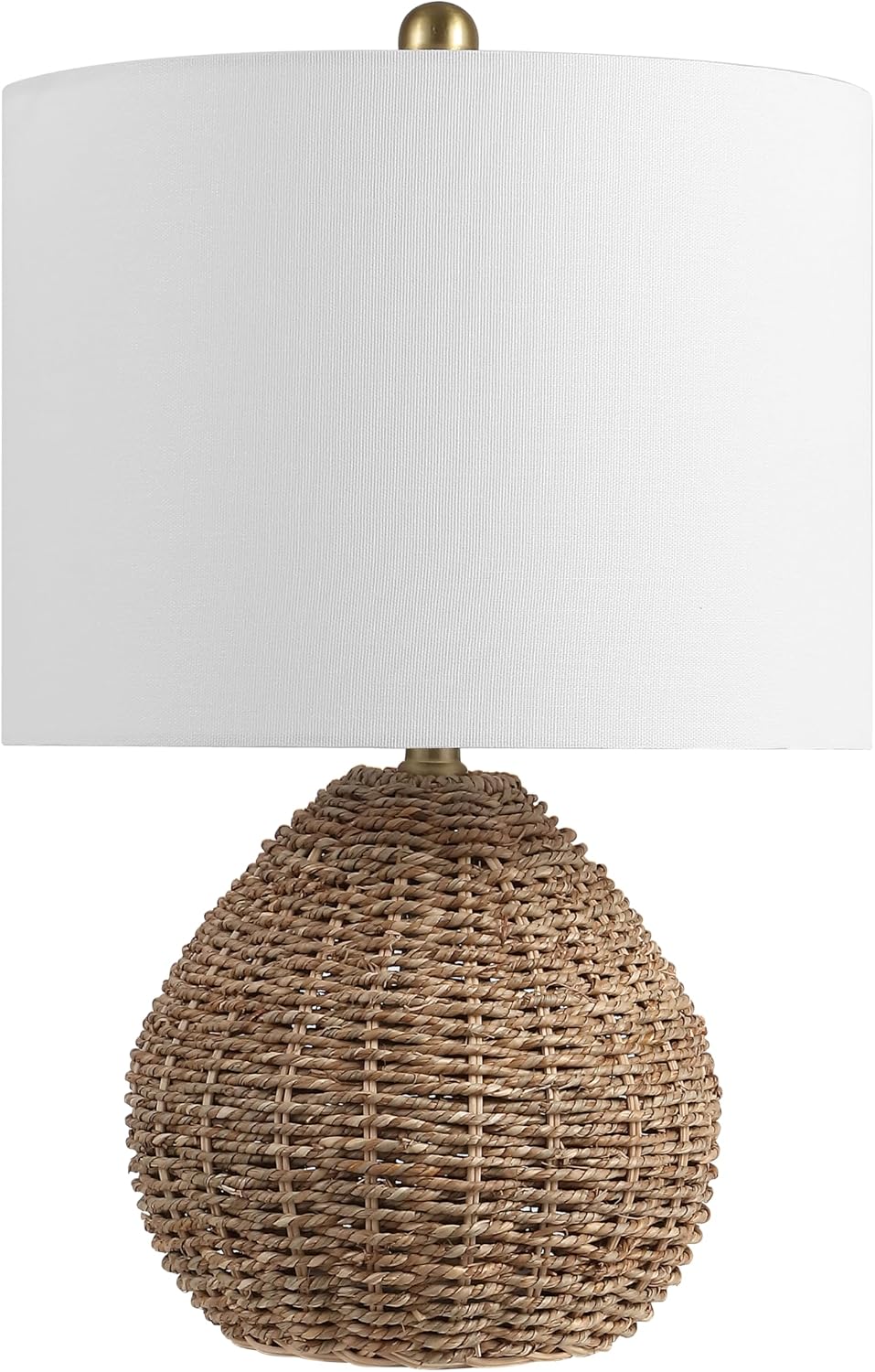 Jonathany JONATHAN Y 20.5" Brown Rattan and Iron LED Table Lamp, Coastal Bohemian Farmhouse Woven Nightstand Lamp with White Linen Drum Sha…