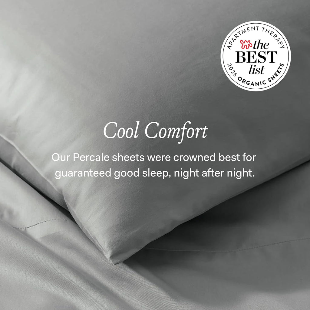 BollBranch BOLL & BRANCH Percale Hemmed Sheet Set - Cooling Breathable Bed Sheets for Hot Sleepers - Twin XL, Pewter - Luxury 100% Organic…