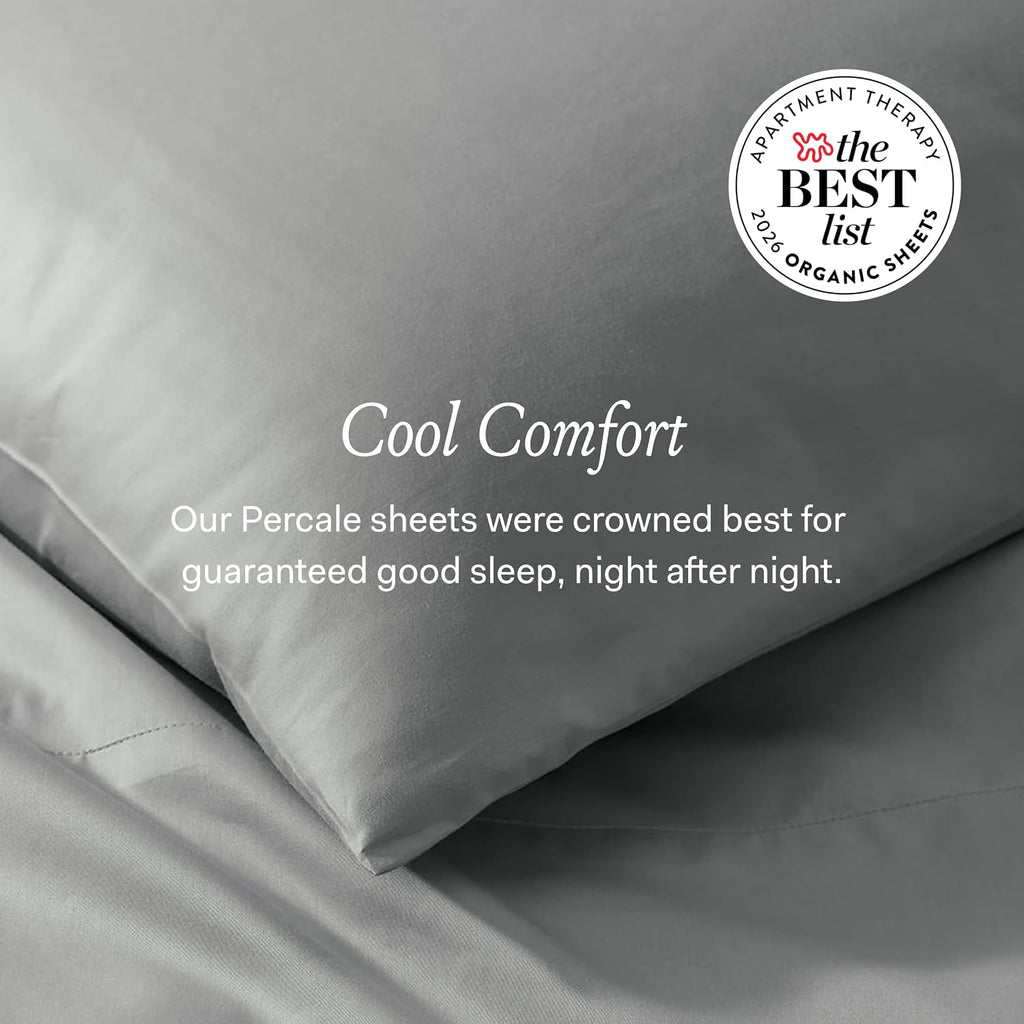 BollBranch BOLL & BRANCH Percale Hemmed Sheet Set - Cooling Breathable Bed Sheets for Hot Sleepers - Full, White - Luxury 100% Organic Cott…