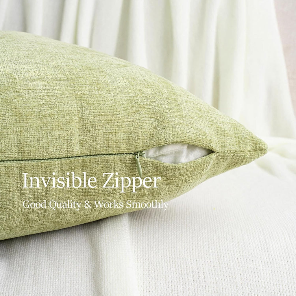 Hwy50 HWY 50 Spring Sage Green Throw Pillow Covers 16x16 Inch Pack of 2, Soft Chenille Decorative Cushion Cases for Couch Sofa Bed Living R…