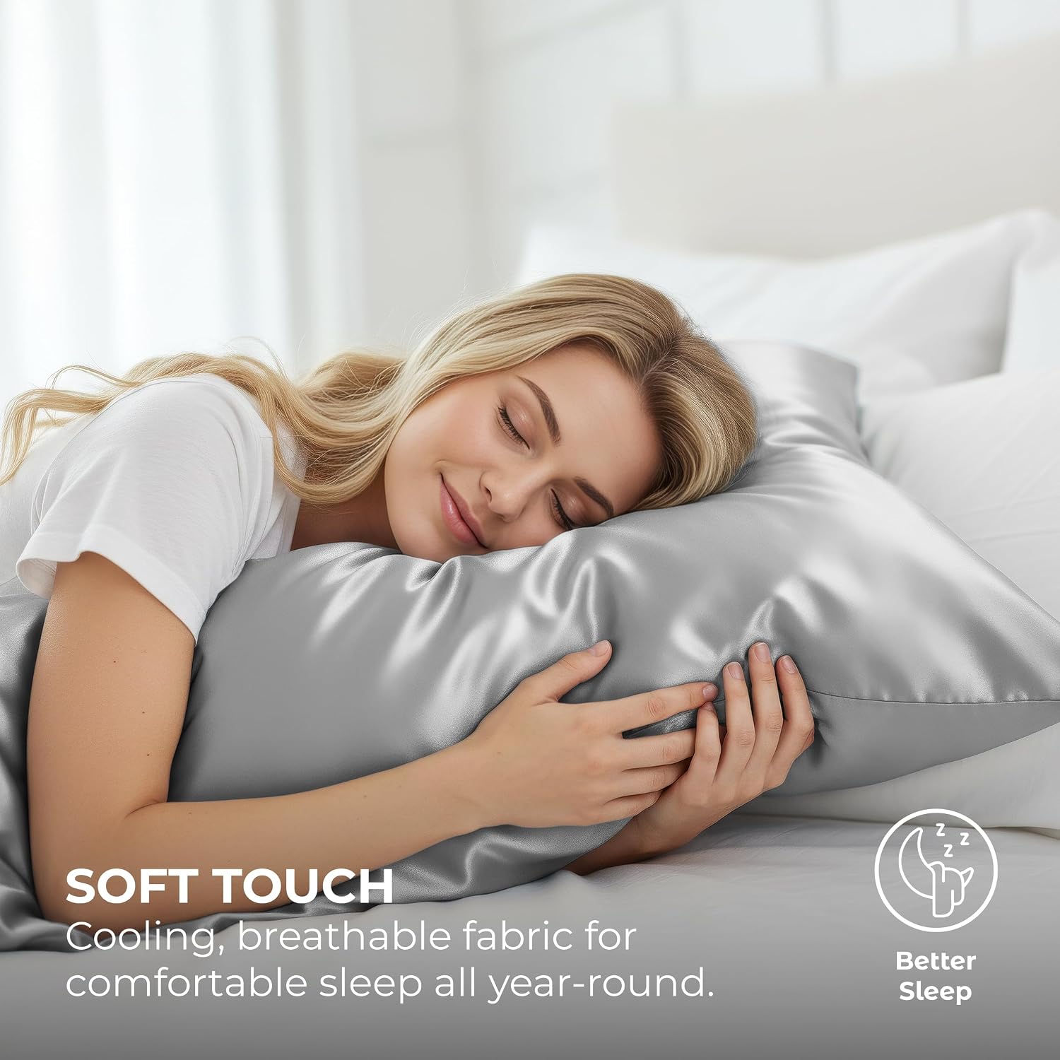 PureBedding Pure Bedding Satin Pillowcase 2 Pack - Queen Size (20"x30", Grey) - Silky Pillow Cases for Hair and Skin - Satin Pillow Covers…
