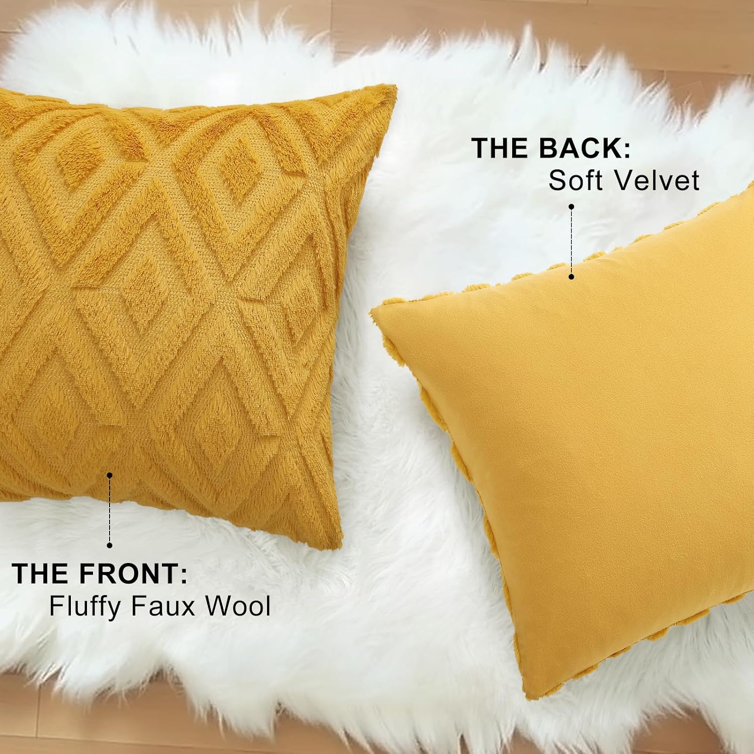 decorUhome Summer Couch Throw Pillow Covers 20x20 Set of 2, Decorative Soft Plush Faux Fur Wool Accent Pillow Covers for Modern Farmhouse B…