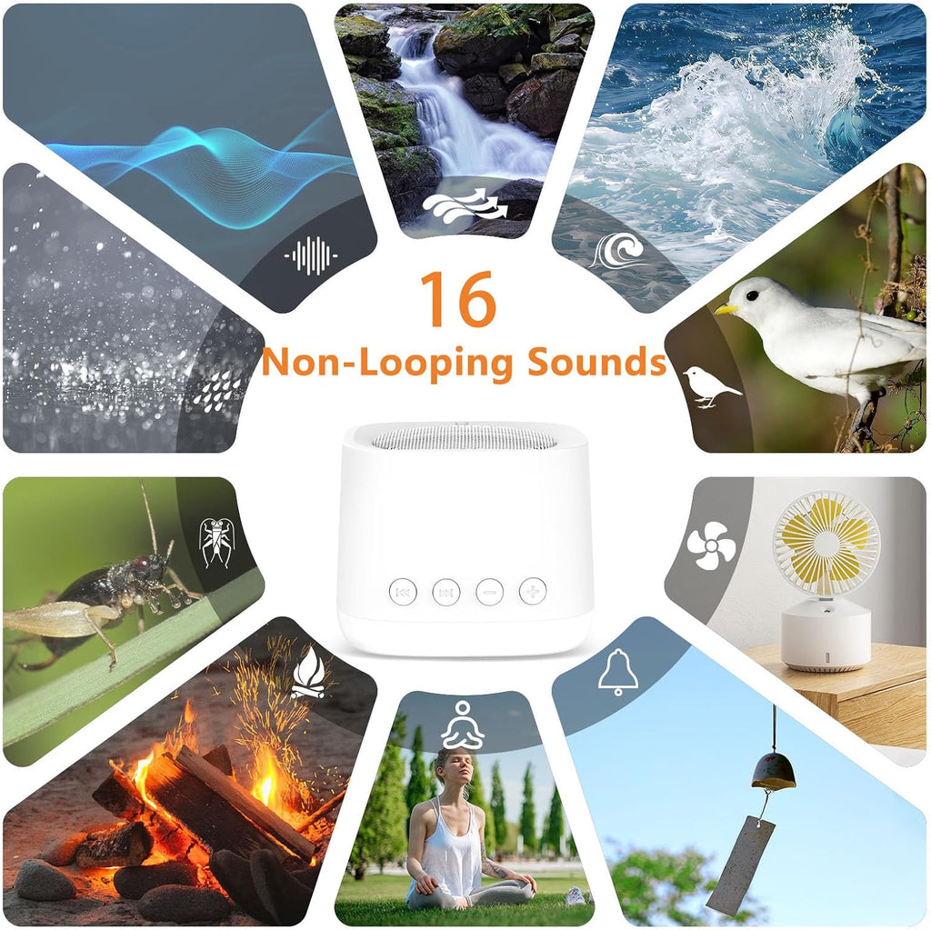 Portable Mini White Noise Sound Machine for Travel – Amber Breathing Night Light, 16 Soothing Sounds, 30-Hour Rechargeable Battery, Timer…