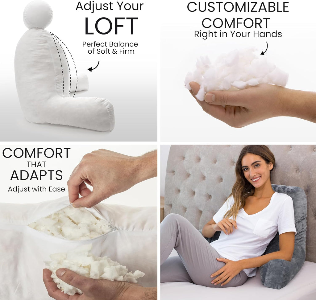 HusbandPillow Husband Pillow Dark Grey, Standard+ Original Reading Pillow in Bed Rest Chair, Shredded Memory Foam Large Lounge Cushion Adul…