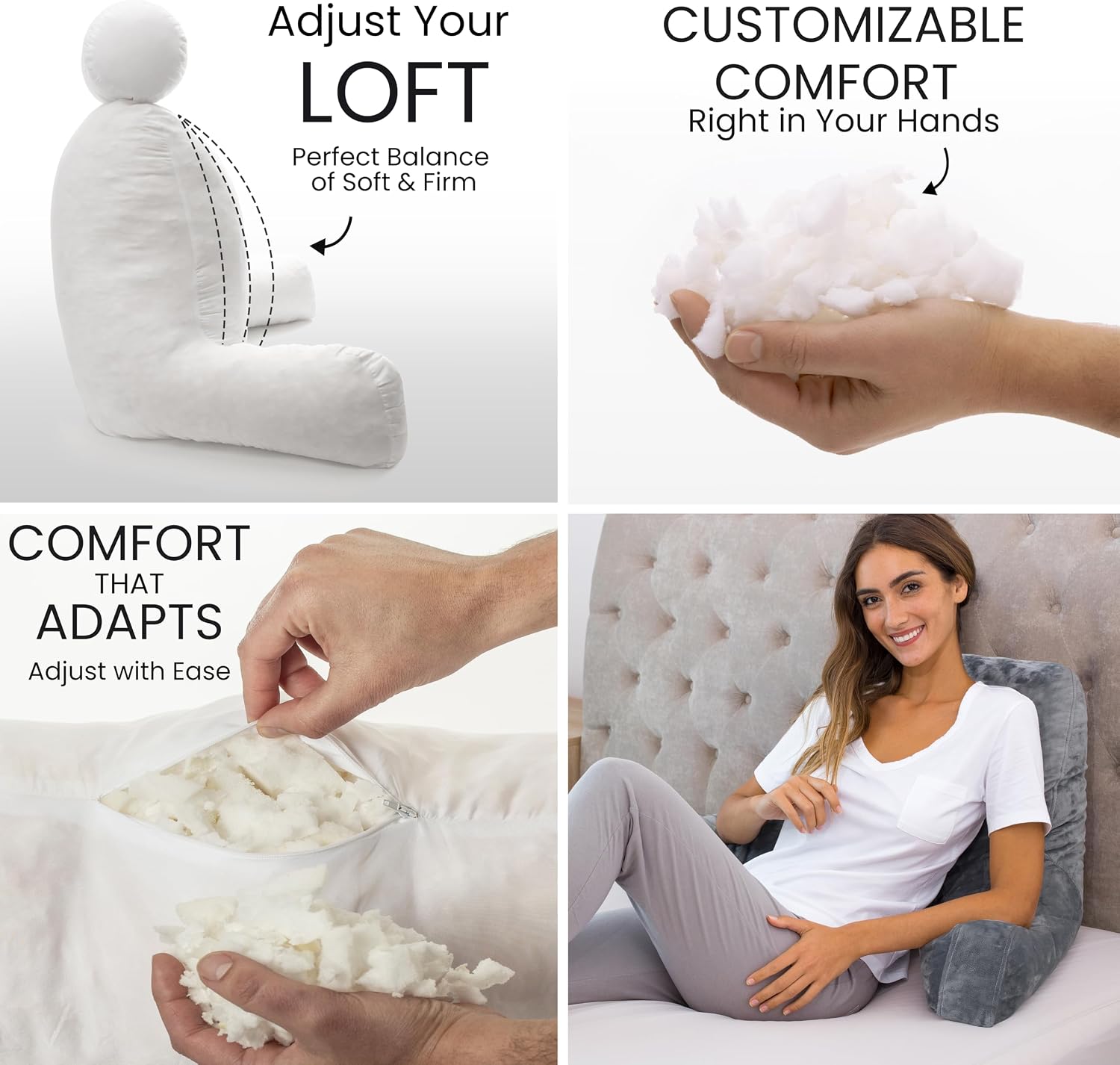 HusbandPillow Husband Pillow Dark Grey, Standard+ Original Reading Pillow in Bed Rest Chair, Shredded Memory Foam Large Lounge Cushion Adul…