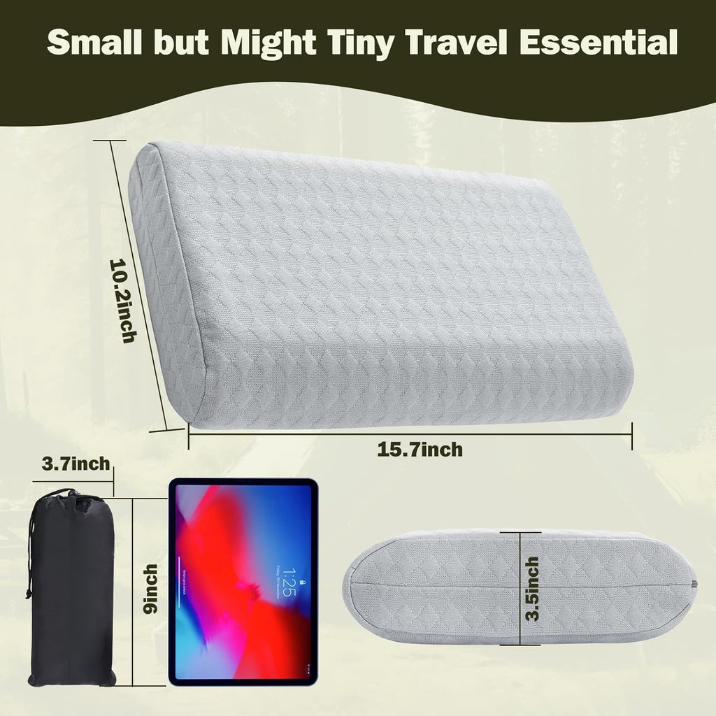 Vekkia Travel Pillow with Memory Foam, Portable and Compressible Camping Pillow with Washable Cover, Ergonomic Supportive for Sleeping…