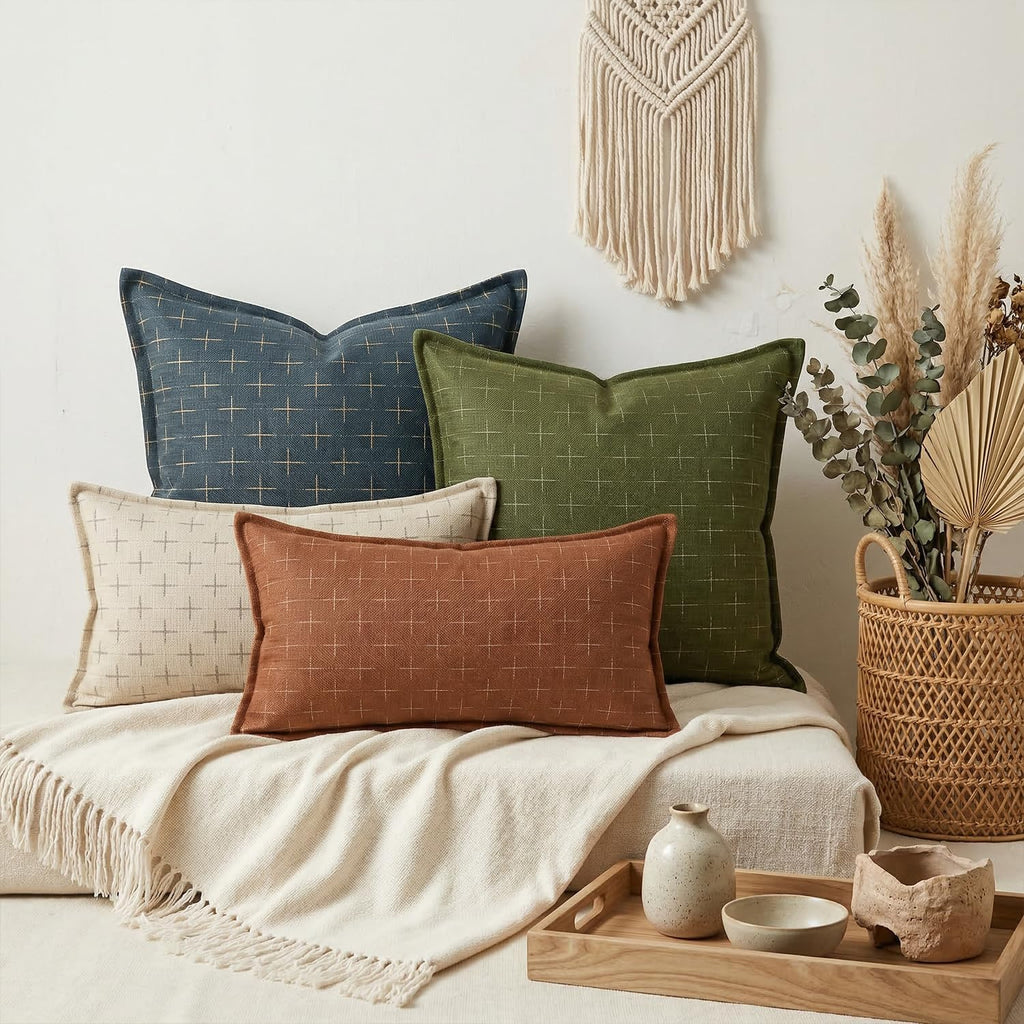 AVOINcolorlife AVOIN colorlife Pack of 2 Decorative Throw Pillow Covers 20x12 Inch, Flange Edges Woven Textured Cushion Case Home Decor for…