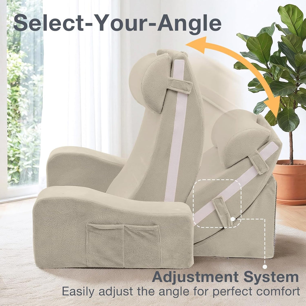 Sasttie Reading Pillow with Armrests, 15–25 Inch Adjustable Back Support Pillow for Bed Sitting Up, Memory Foam Back Rest Cushion Bed Chair…