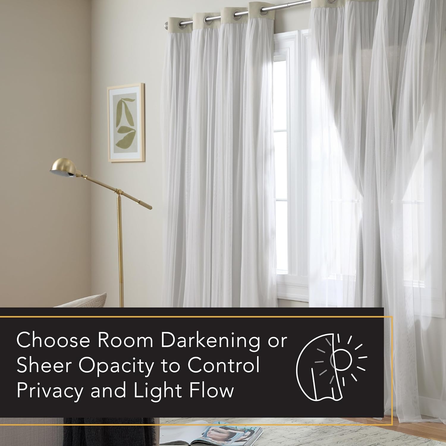TOWN & COUNTRY LUXE Talia Double Layer Indoor Curtains, Sheer and Room Darkening Blackout, Grommet Top, Energy Efficient, 2-Pack Set…