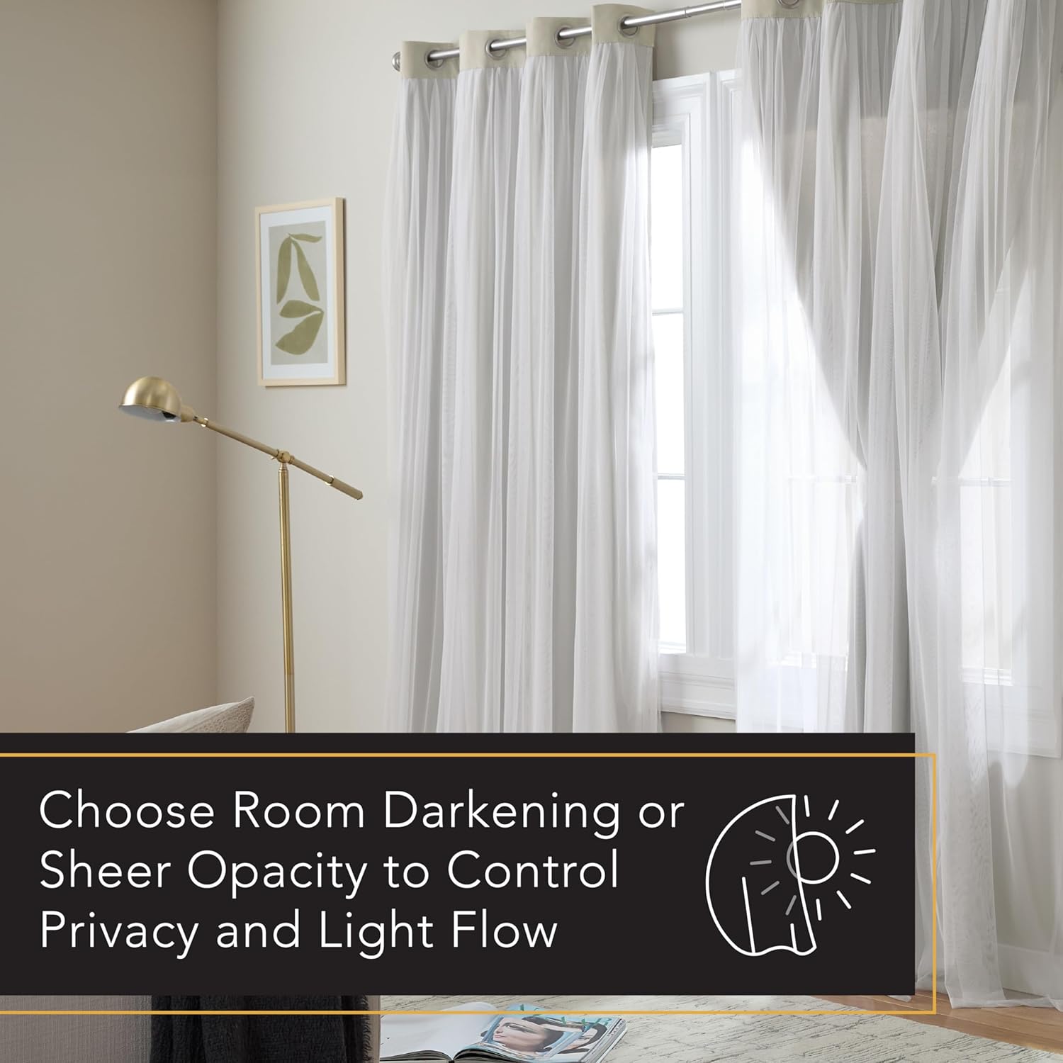 TOWN & COUNTRY LUXE Talia Double Layer Indoor Curtains, Sheer and Room Darkening Blackout, Grommet Top, Energy Efficient, 2-Pack Set…