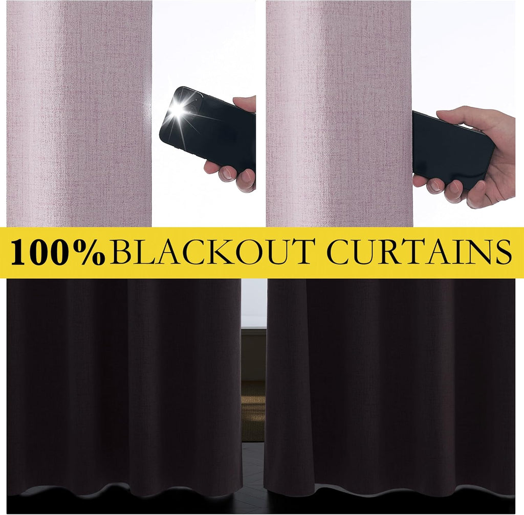 NICETOWN Pink Vintage Linen 100% Blackout Curtains for Playroom, Thermal Insulated Curtains 72" Long, Noise Reducing Window Treatment…