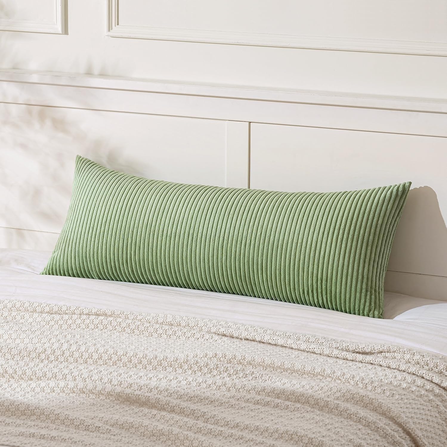 MIULEE Decorative Long Body Lumbar Throw Pillow Cover 14x36 Inch for Bed Couch Bedroom Bench, Soft Corduroy Rectangle Sage Green Pillow…