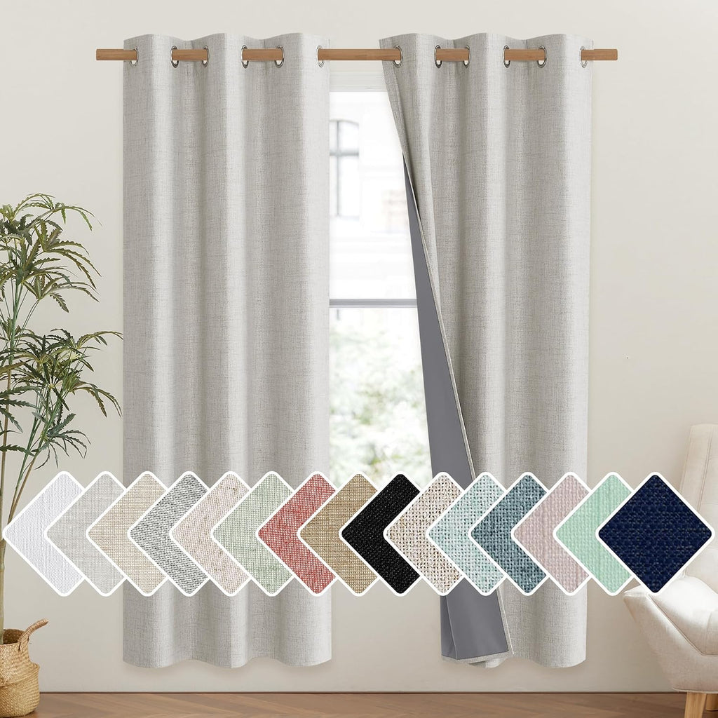 NICETOWN Snowbound Vintage Linen 100% Blackout Curtains for Classroom, Thermal Insulated Curtains 72" Long, Noise Reducing Window…