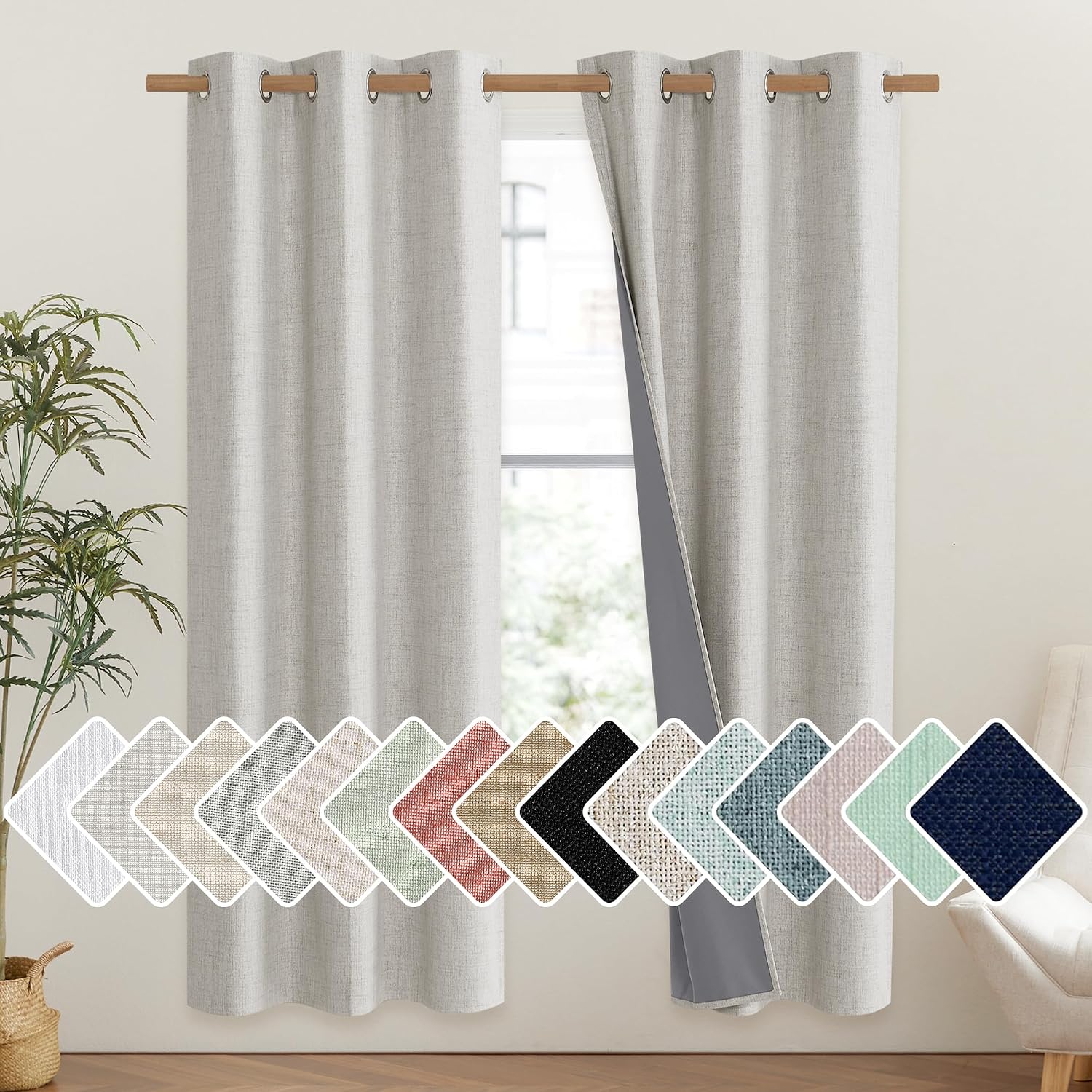 NICETOWN Snowbound Vintage Linen 100% Blackout Curtains for Classroom, Thermal Insulated Curtains 72" Long, Noise Reducing Window…