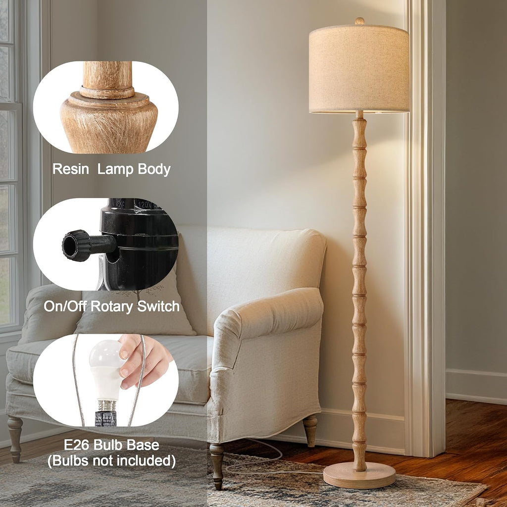 BOBOMOMO 62" Farmhouse Floor Lamp for Living Room, Retro Corner Floor Lamp Rotary Switch, Rustic Standing Lamp for Bedroom, Corner…