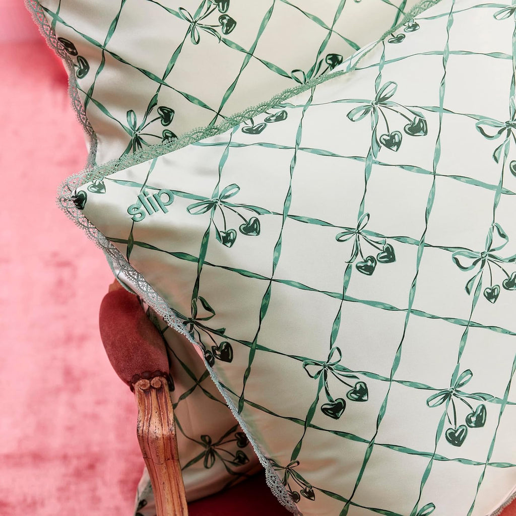 slip Queen Silk Pillowcase – Wintergreen Limited Edition with Lace Trim – 100% Pure Mulberry SlipsilkTM – Anti-Aging, Anti-Frizz…
