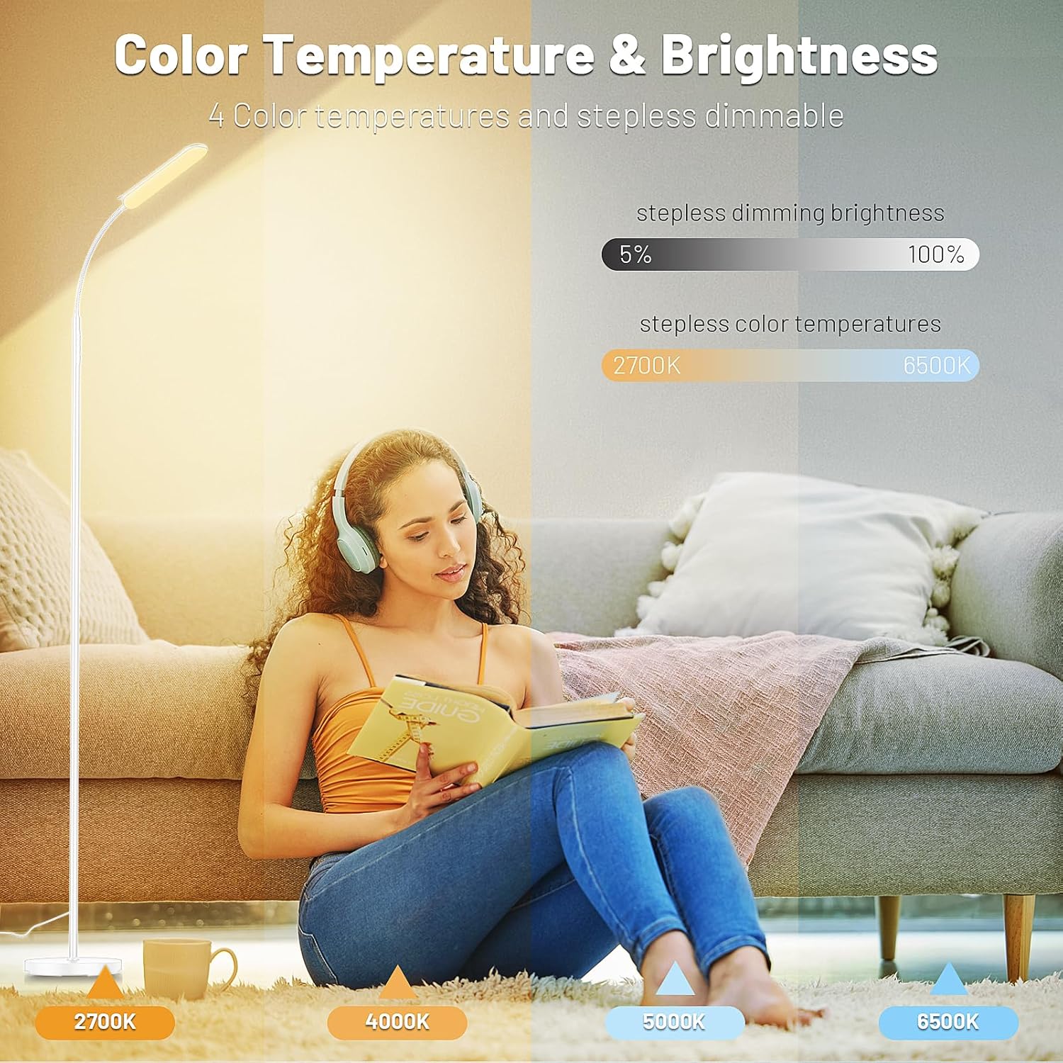 Yikuneng Dimmable LED Floor Lamp, Super Bright Reading Lamps Floor Standing Lamp with Remote & Touch Control, Stepless Dimming &…