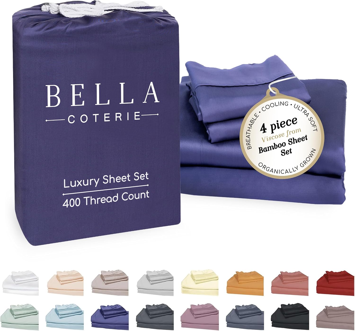 Bella Coterie Luxury Bamboo Viscose Cal King Size Sheet Set | 100% Organically Grown | Ultra Soft | Cooling for Hot Sleepers | 18" Deep…