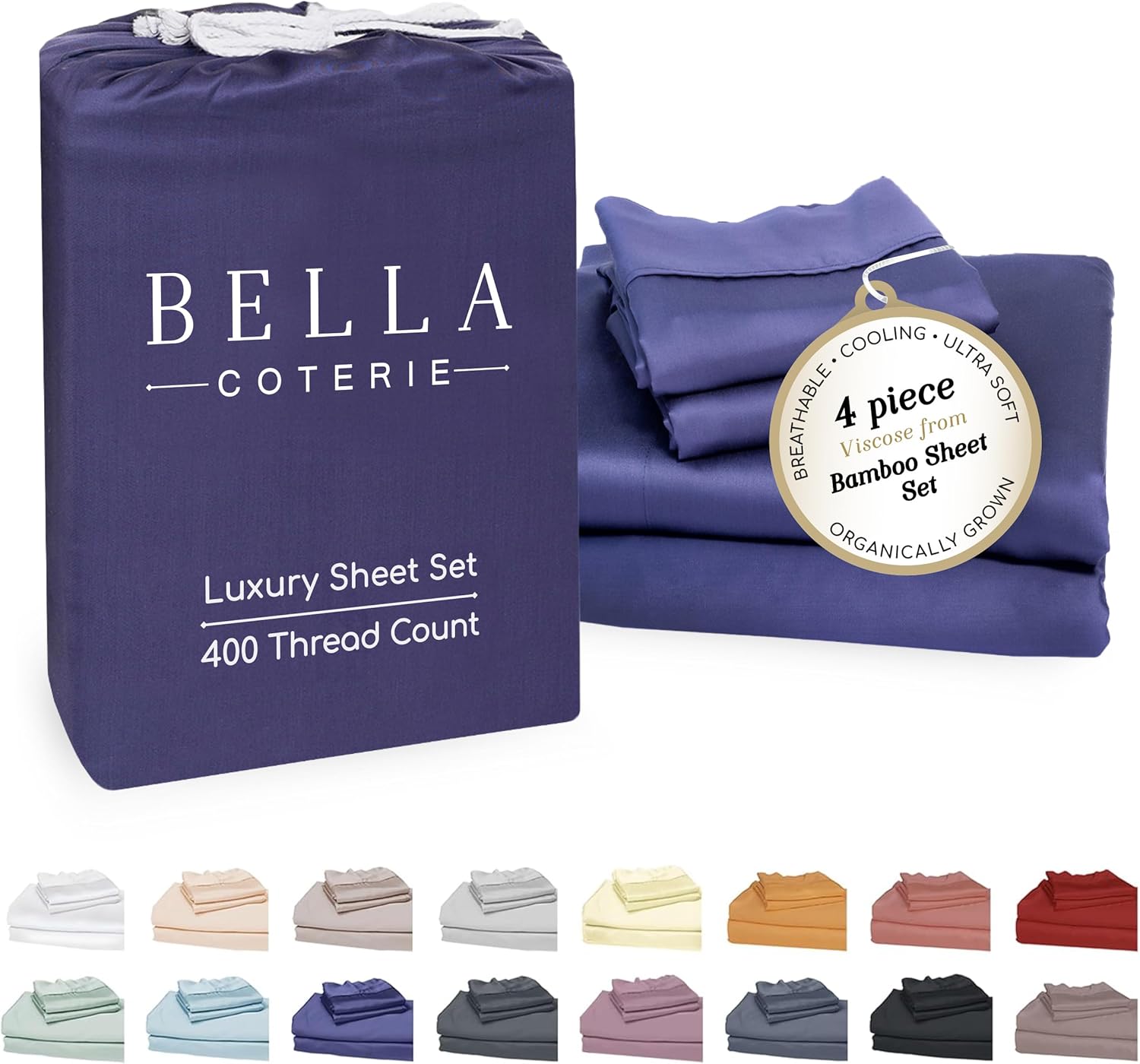 Bella Coterie Luxury Bamboo Viscose Full Size Sheet Set | 100% Organically Grown | Ultra Soft | Cooling for Hot Sleepers | 18" Deep…