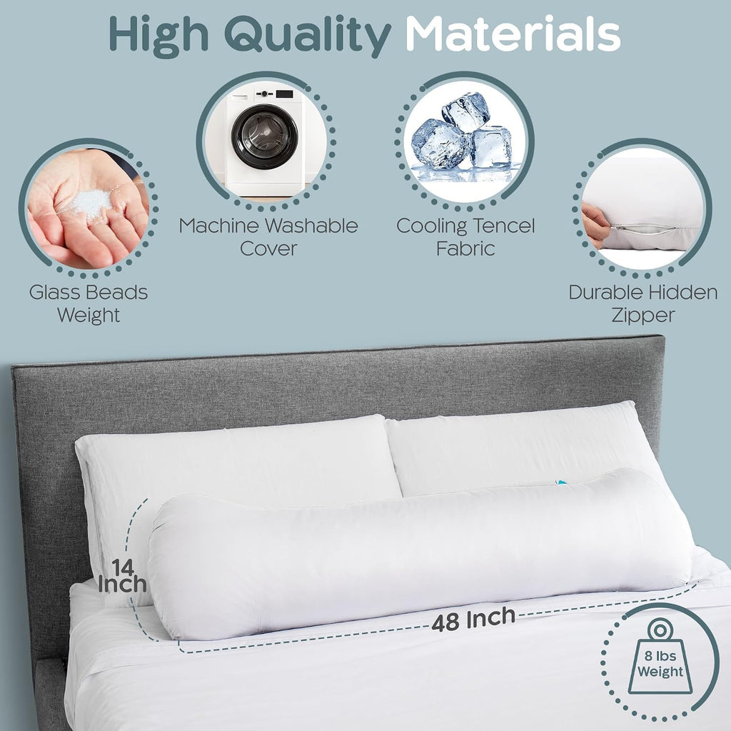 SleepCloud Weighted Body Pillow 8lbs - Weighted Pillow for Deeper Sleep (48” x 14”) - Cooling Body Pillows for Adults, Full Body Pillow…