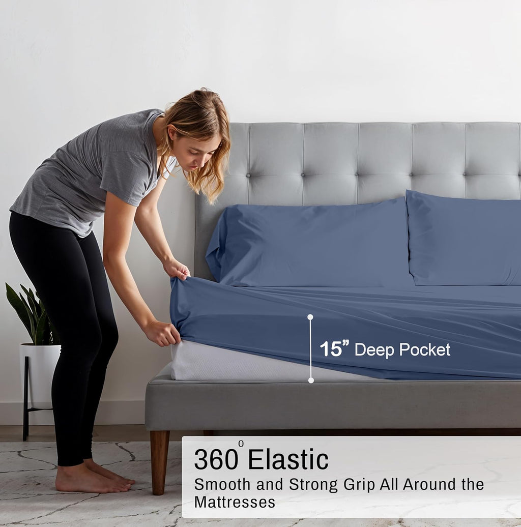 Ruvanti 100% Cotton Organic Percale Sheets Queen Size – Crisp Cooling Bed Sheets for Hot Sleepers, Deep Pocket 15”, Soft Peach Finish, Brea…