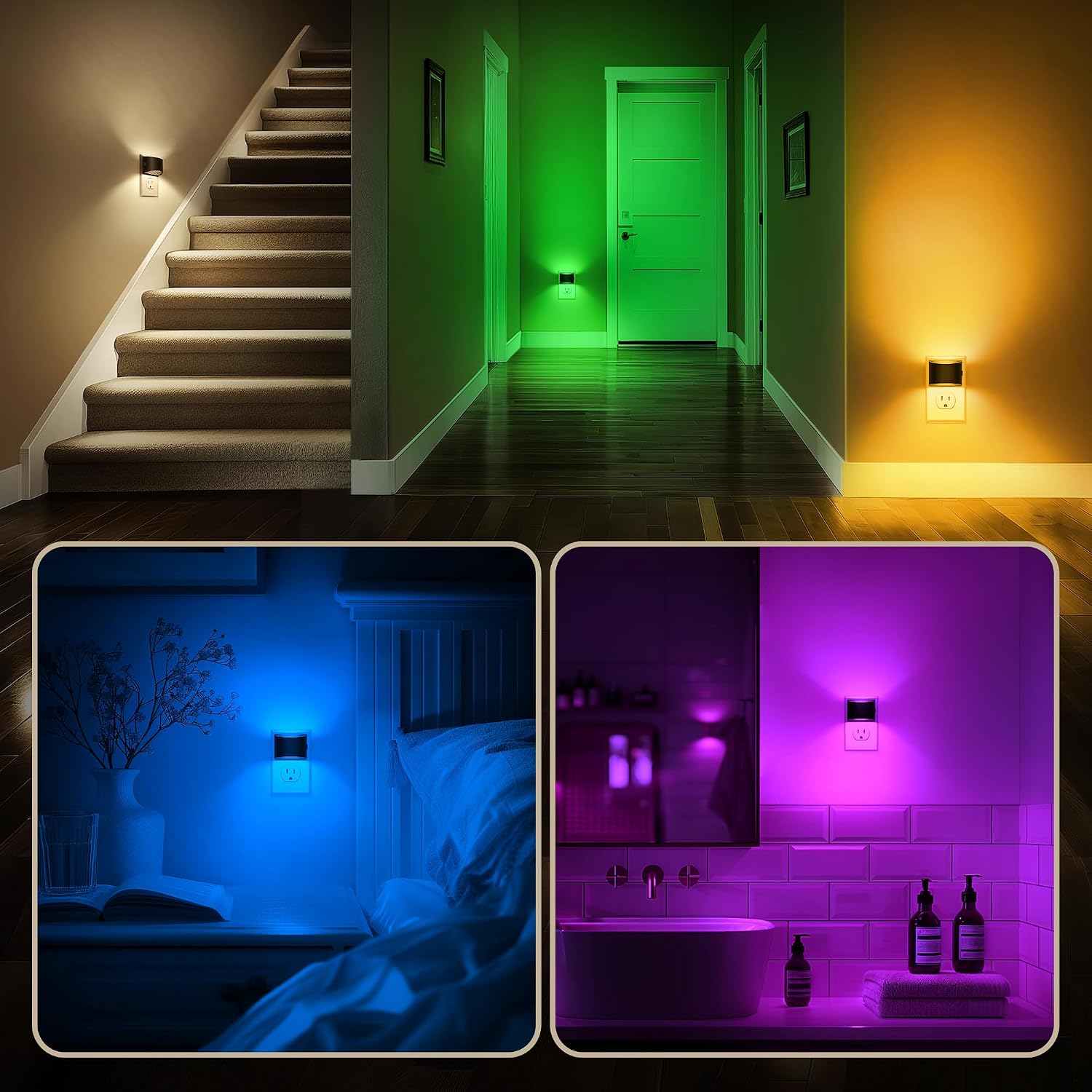 DORESshop LED Night Light[2 Pack], RGB Night Lights Plug into Wall, 3 Level Brightness Adjustable Plug in Night Light, Dusk to Dawn…