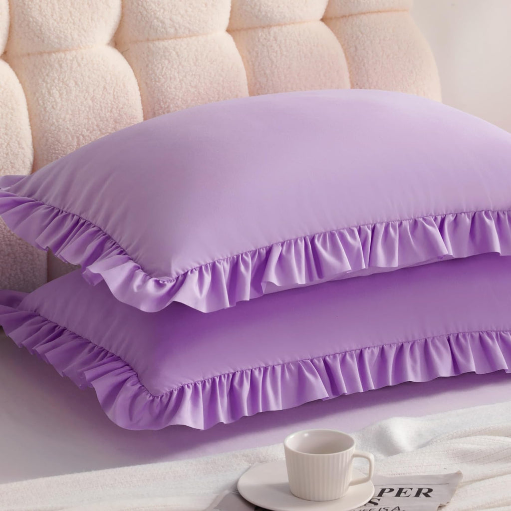 Aerlomi Ruffled Pillowcases, Queen Pillow Shams 20x30 Set of 2, Brushed Microfiber with Envelope Closure, Soft Wrinkle-Resistant, Li…