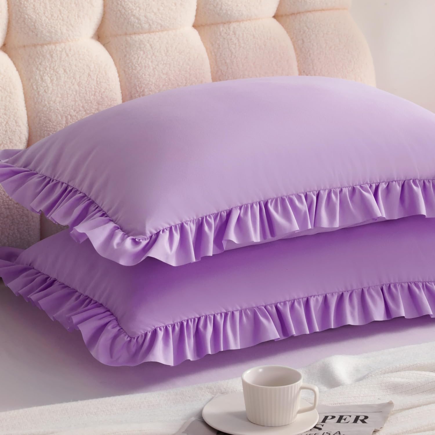 Aerlomi Ruffled Pillowcases, King Pillow Shams 20x36 Set of 2, Brushed Microfiber with Envelope Closure, Soft Wrinkle-Resistant, Lig…