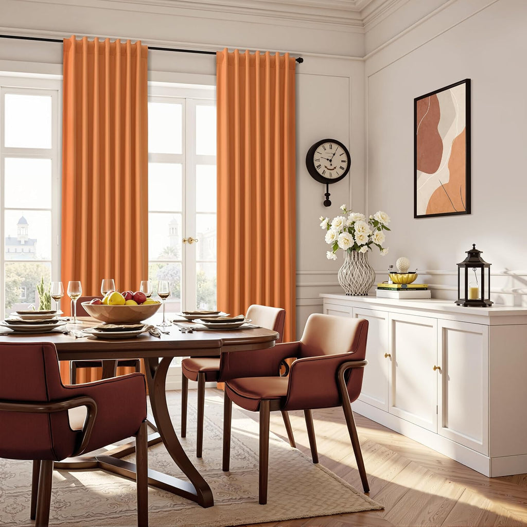 Guken Orange Linen 100% Blackout Curtains 90 Inches Long for Bedroom 2 Panels Modern Black Out Thermal Insulated Privacy Curtain for Room D…