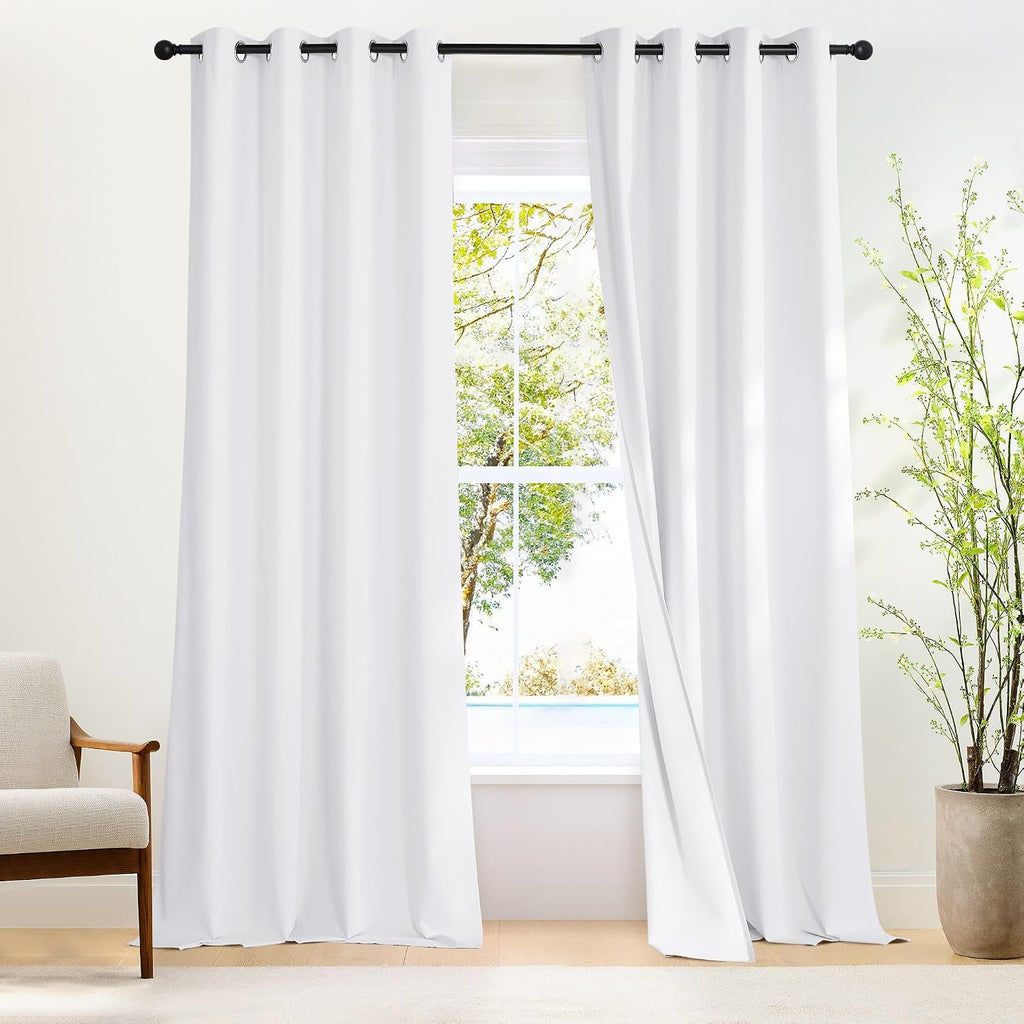 Nicetown White Blackout Curtains W52 x L95 2 Panels, Grommet Full Blackout Window Treatments Heat Blocking for Bedroom/Living Room White