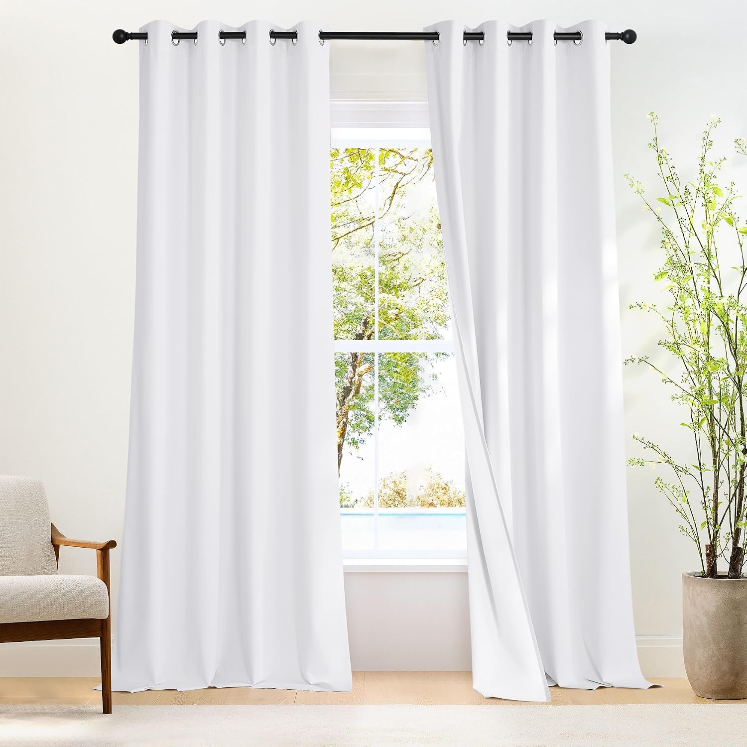 Nicetown White 100% Blackout 90 inch Curtains for Bedroom, Grommet Full Blackout Window Treatments Heat Blocking for Living Room, W52 x L90…