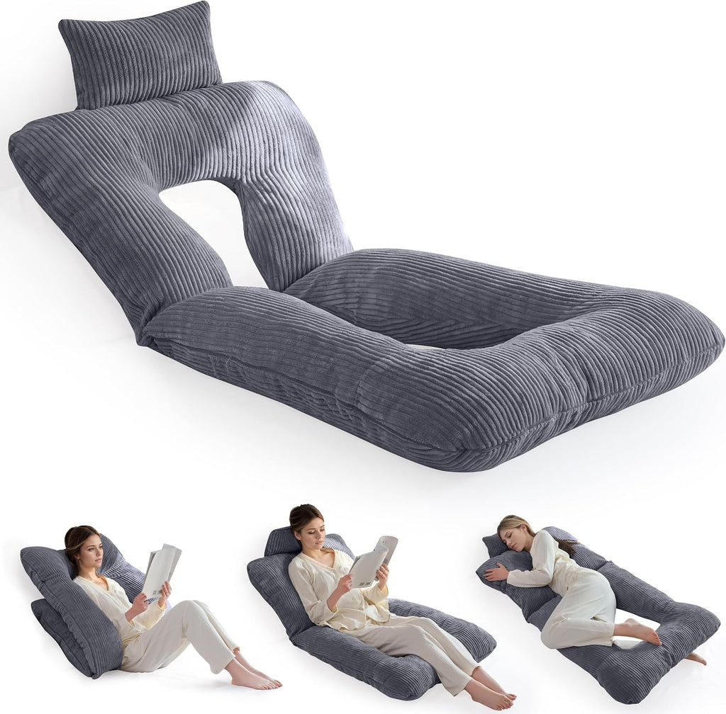 Higogogo Reading Pillow, Back Pillow for Sitting in Bed and Couch, Gaming Pillow for Adults, Sit Up Support for Bed, Dark Grey Grey