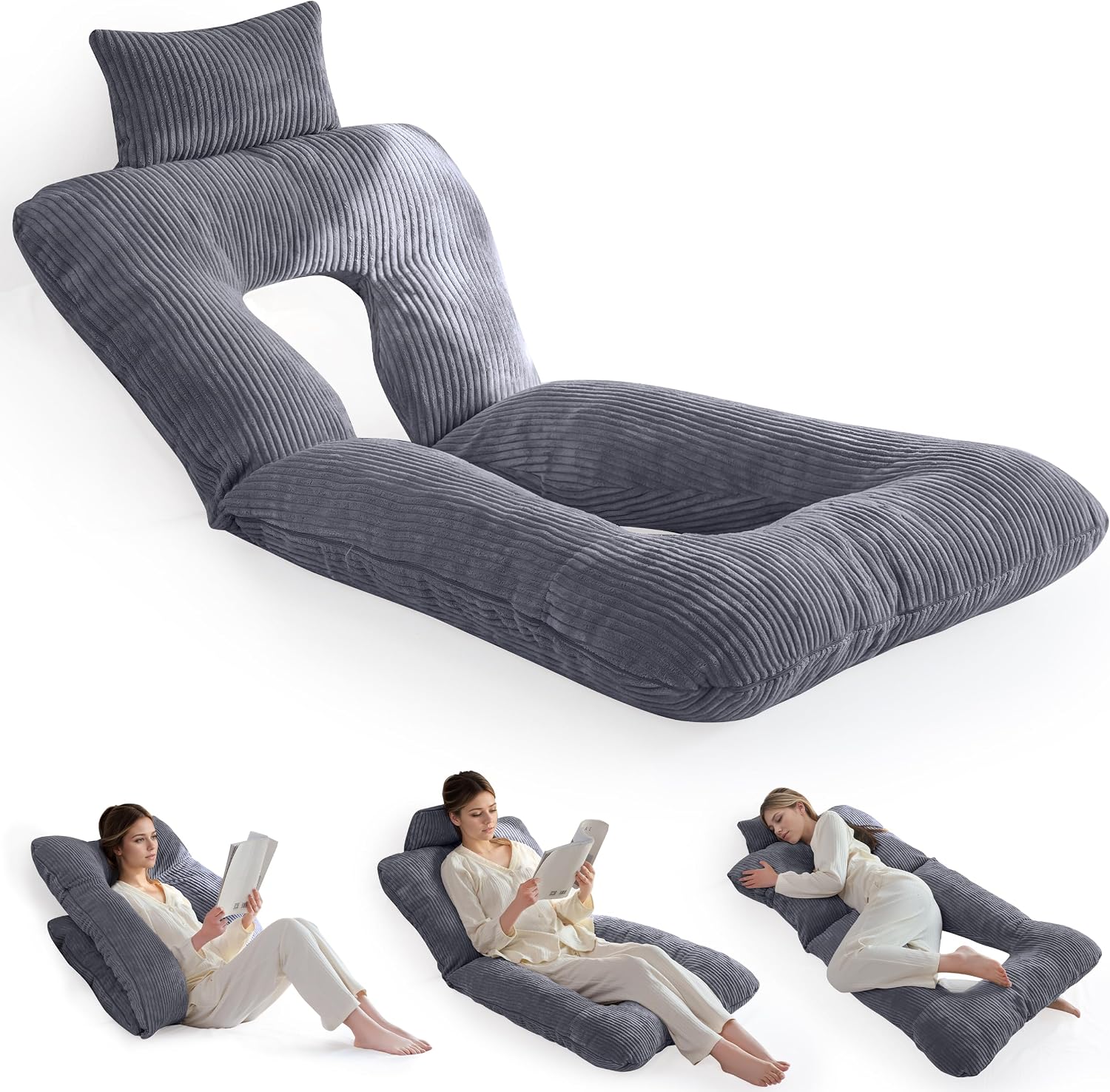 Higogogo Reading Pillow, Back Pillow for Sitting in Bed and Couch, Gaming Pillow for Adults, Sit Up Support for Bed, Dark Grey Grey
