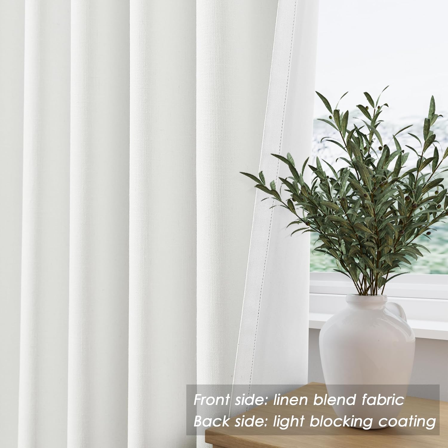 Nanspring Ivory 100% Blackout Linen Curtains for Bedroom 72 Inches Long Back Tab Thermal Insulated Rustic Modern Farmhouse Decor Black Out…