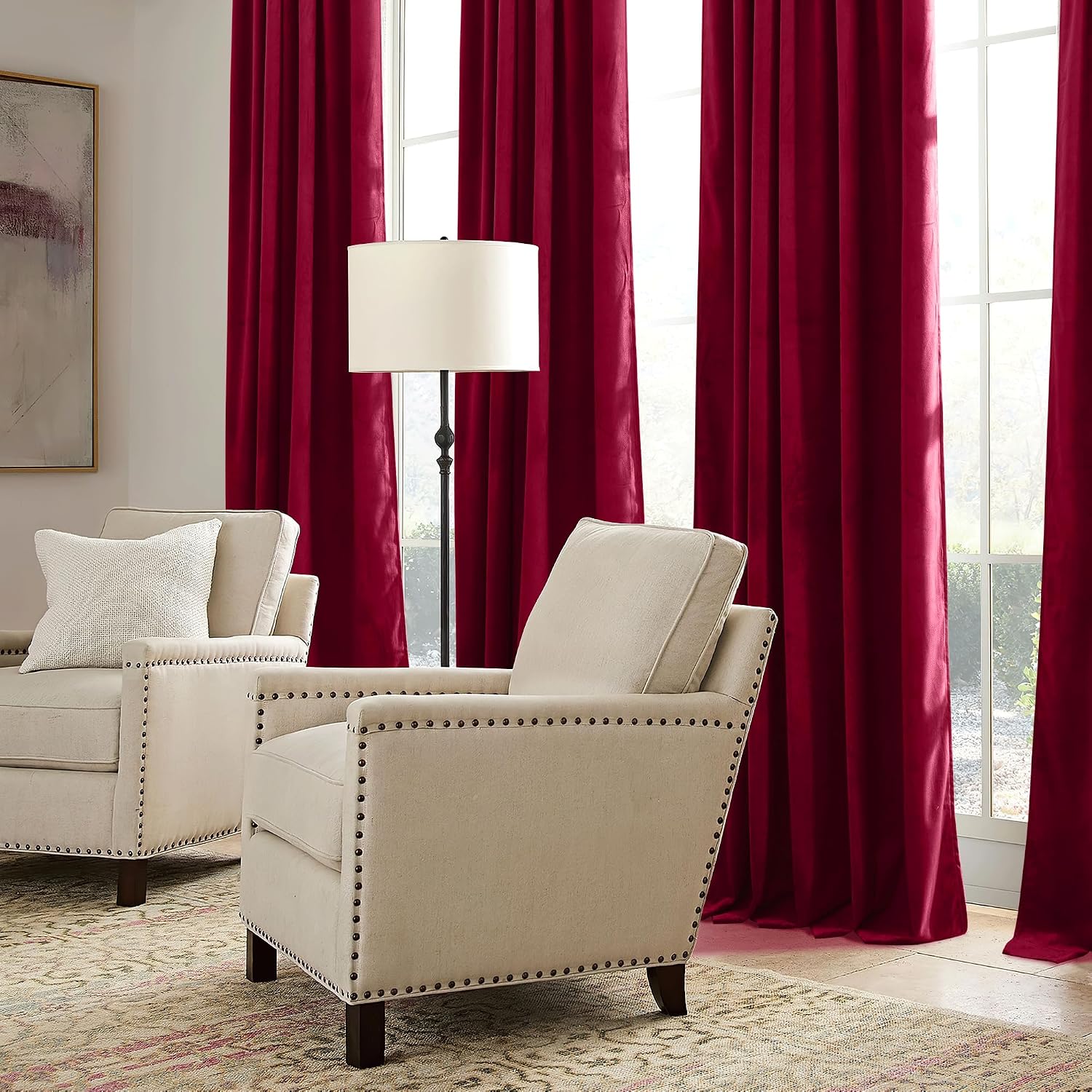 Rybhome RYB HOME Red Velvet Curtains 84 inches - Darkening Curtains for Bedroom, Thermal Insulated Window Drapes for Living Room Dinning Ro…