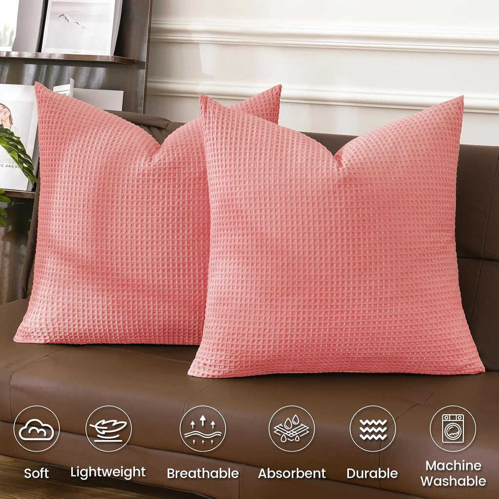 Phf 100% Cotton Waffle Weave Euro Shams 26" x 26", No Filling, 2 Pack Elegant Home Decorative Euro Throw Pillow Covers for Bed Couch Sofa,…