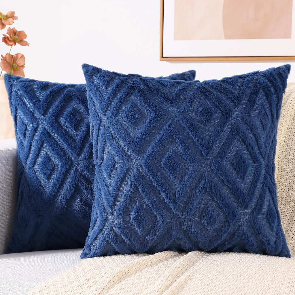 decorUhome Summer Couch Euro Sham Throw Pillow Covers 24x24 Set of 2, Decorative Soft Plush Faux Fur Wool Accent Pillow Covers for Modern F…