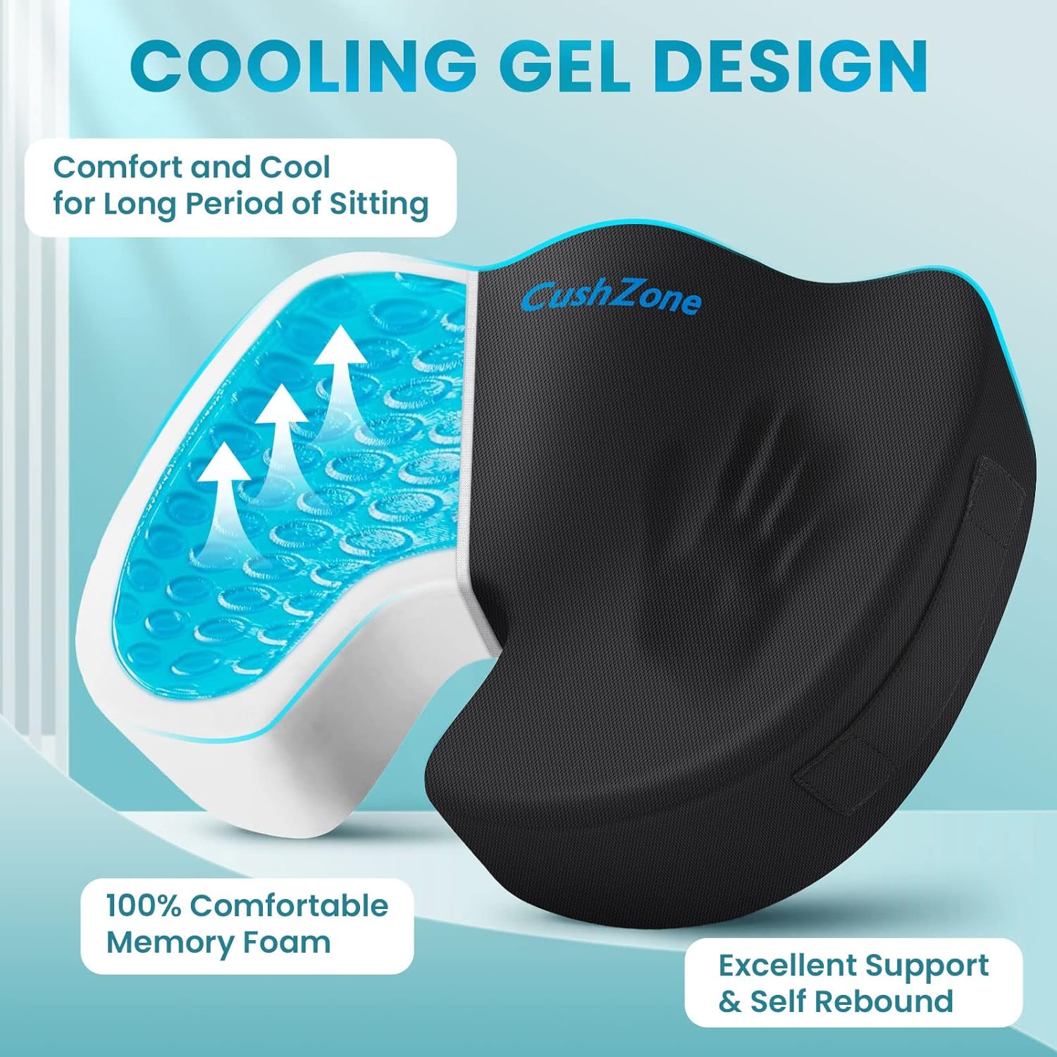 CushZone Office Chair Seat Cushion, Cooling Gel Enhanced Memory Foam Cushion for Long Sitting - Back, Sciatica, Coccyx, Tailbone Pillow - f…