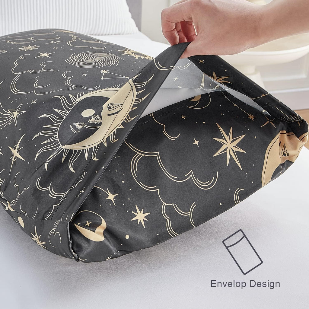 EXQ Home Satin Pillowcase for Hair and Skin - Black Printed Silk Pillowcase 2 Pack 20x26 inches - Standard Satin Pillow Cases Set of 2…