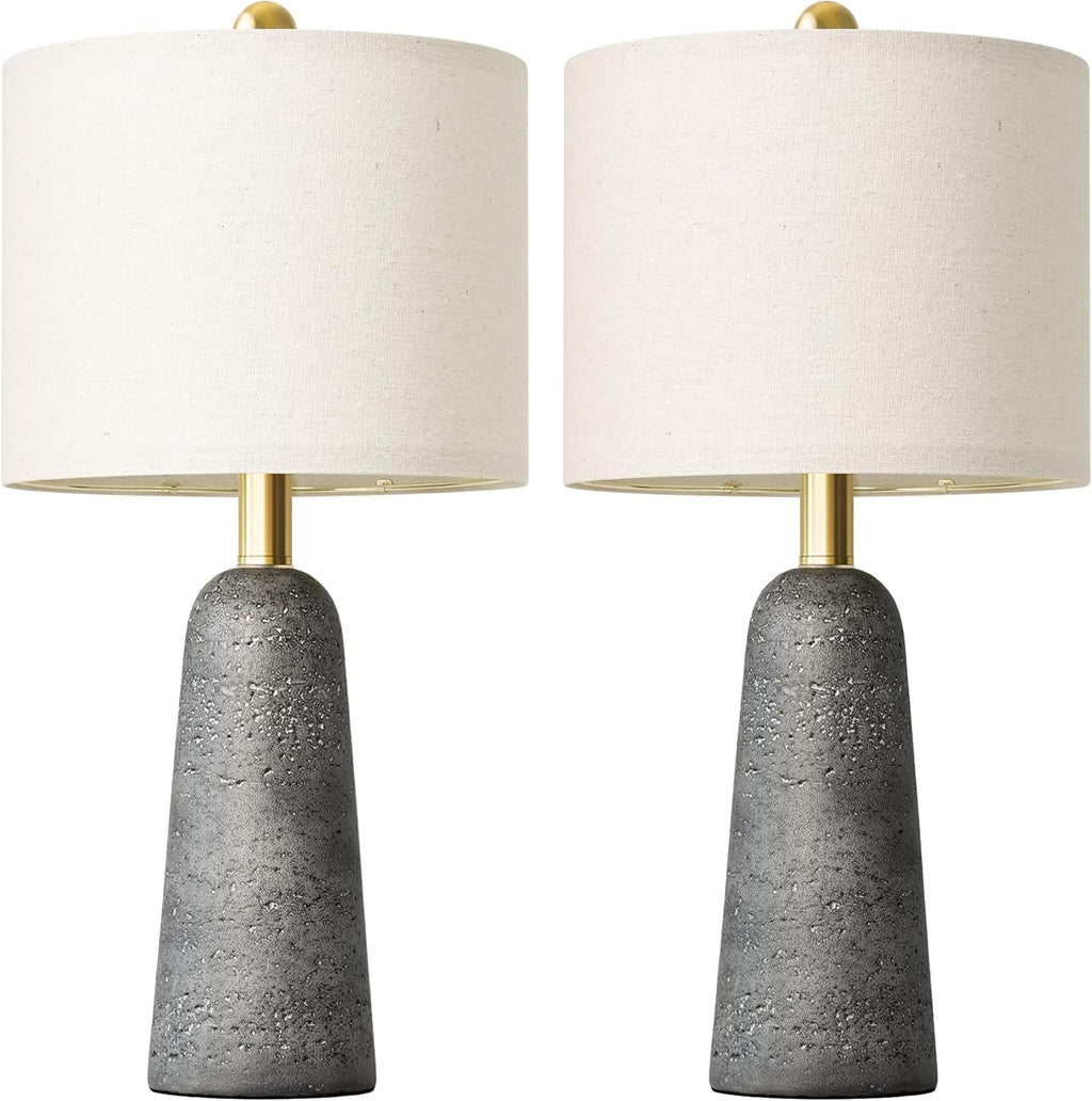 BOBOMOMO 21" Modern Table Lamps Set of 2, Gray Resin Lamp with Stone Look, Small Bedside Lamps for Bedroom, Contemporary Nightstand Lamps…