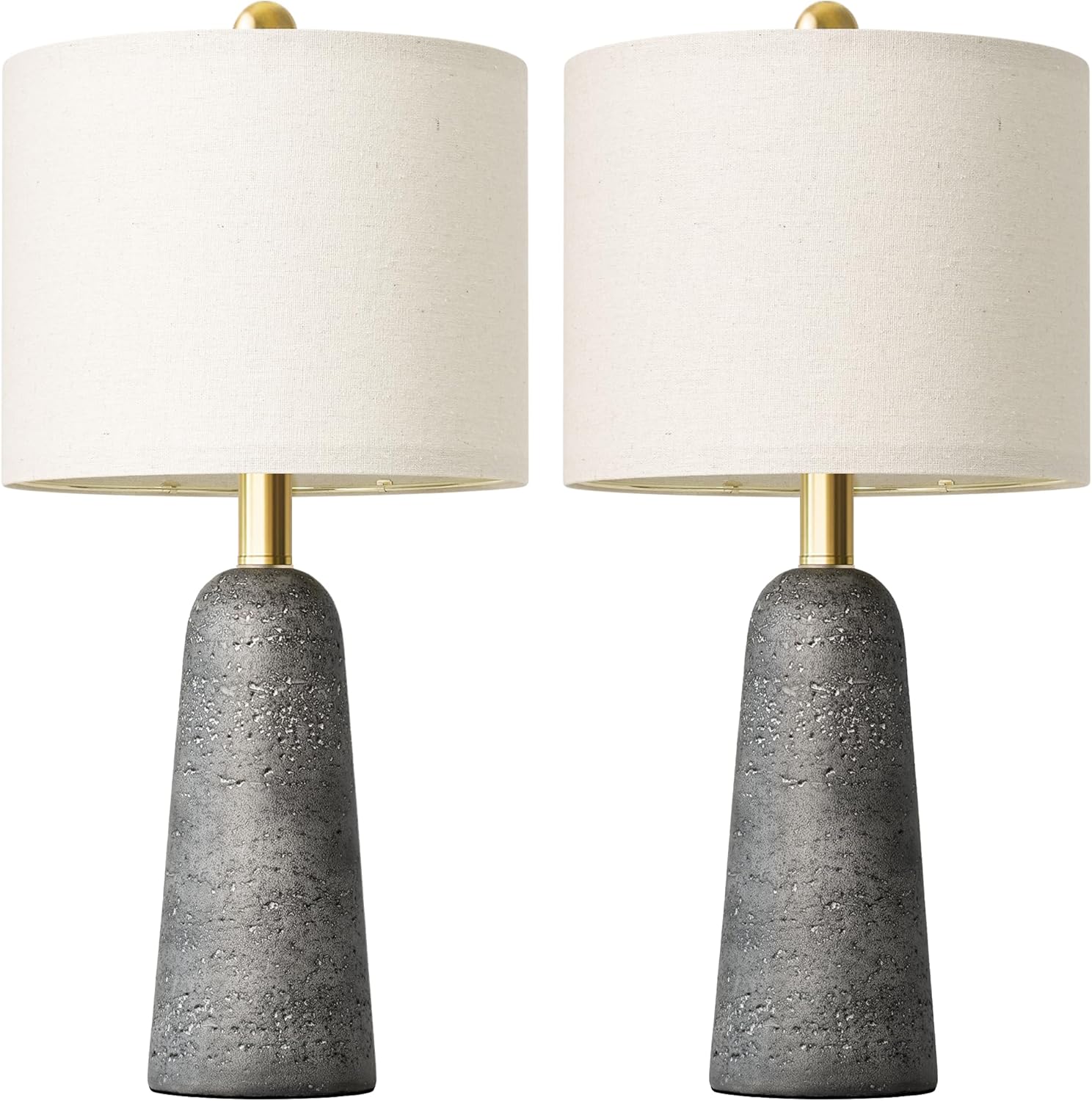 BOBOMOMO 21" Modern Table Lamps Set of 2, Gray Resin Lamp with Stone Look, Small Bedside Lamps for Bedroom, Contemporary Nightstand Lamps…