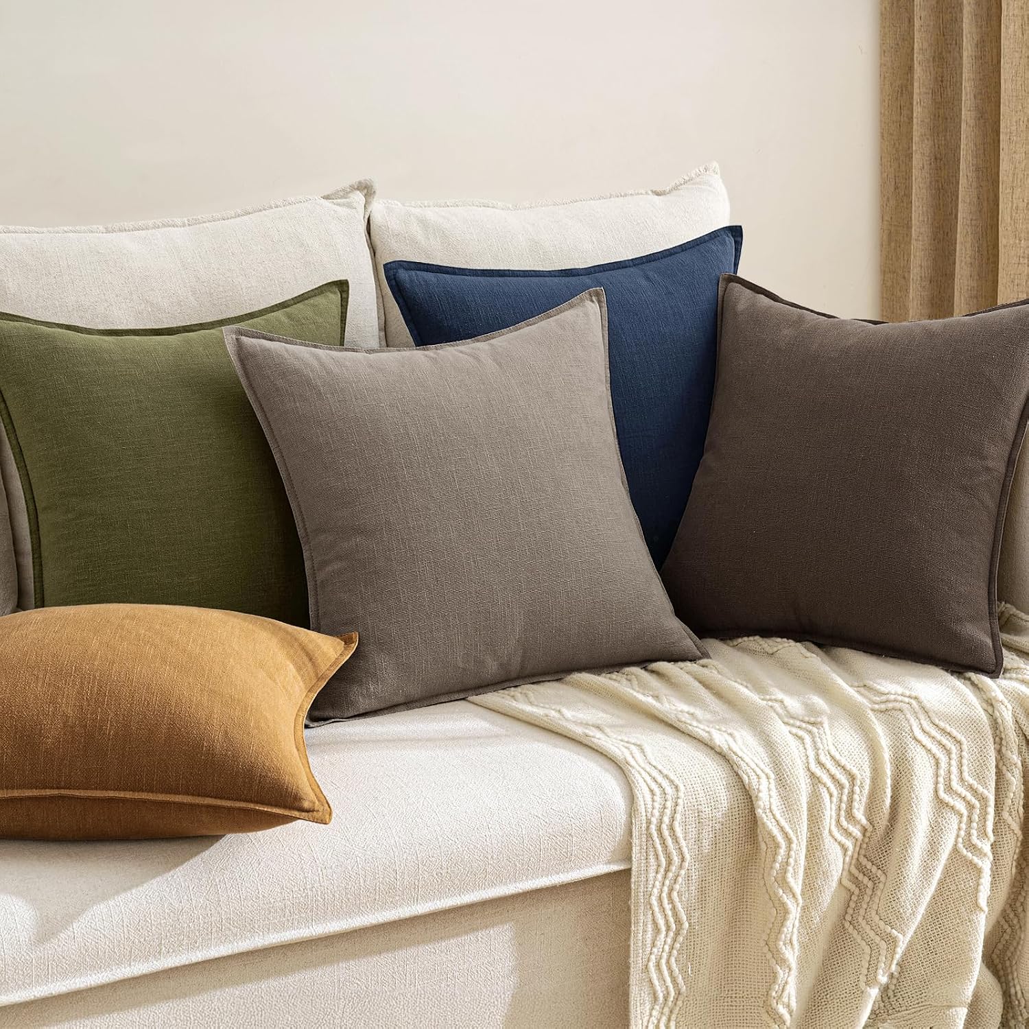 Anroduo Pack of 2 Decorative Linen Pillow Covers Camel Brown Neutral Farmhouse Boho Soild Cushion Case Soft Accent Pillowcase for Couch Sof…